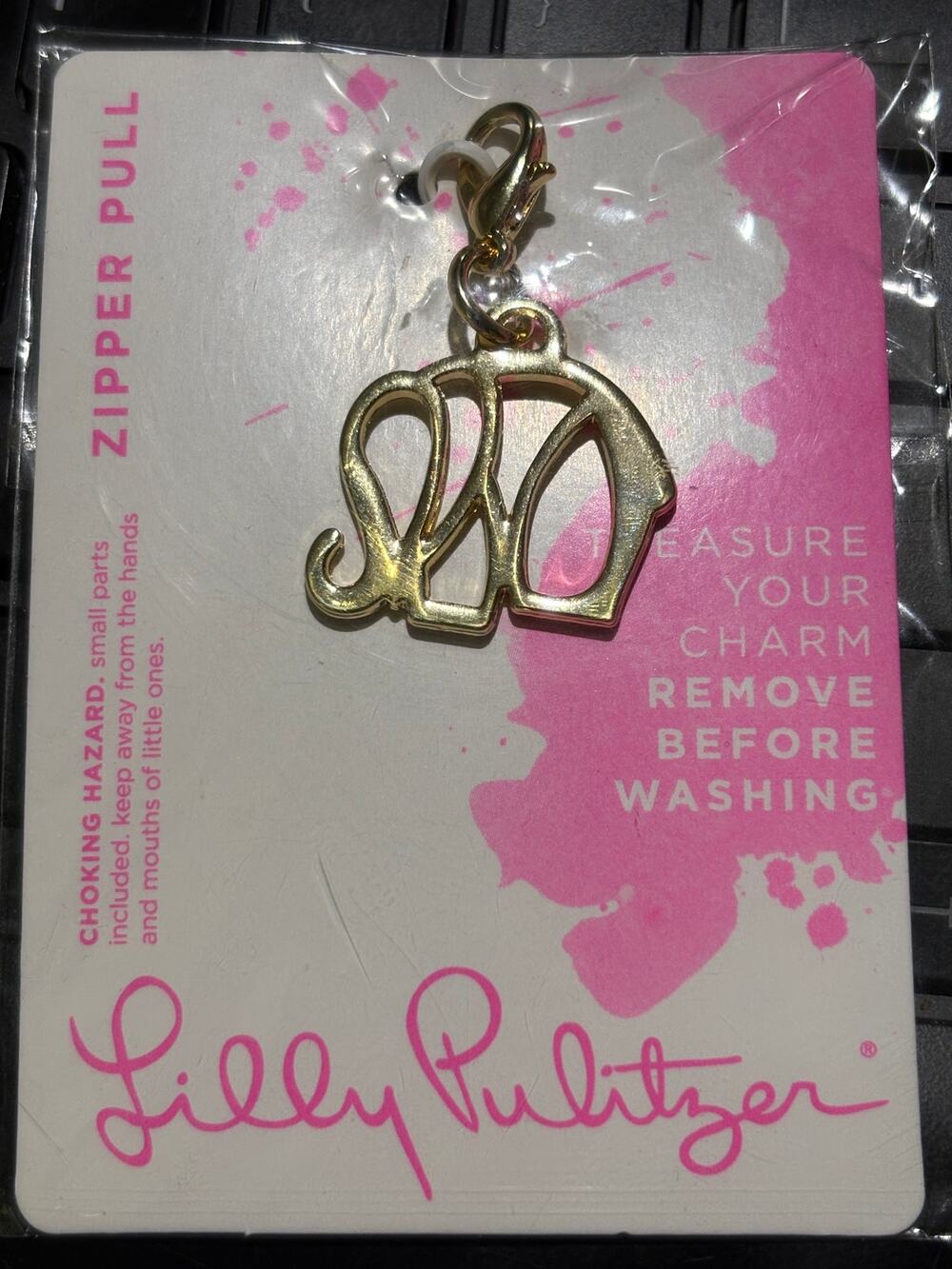Lilly Pulitzer Elephant Zipper Pull Charm-Gold Tone-Removeable-New in Package